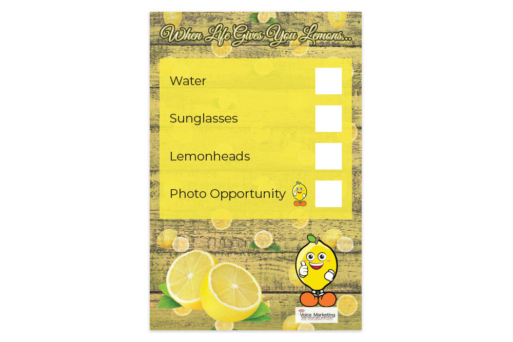 Signage for a checklist at the Lemon Festival 2019